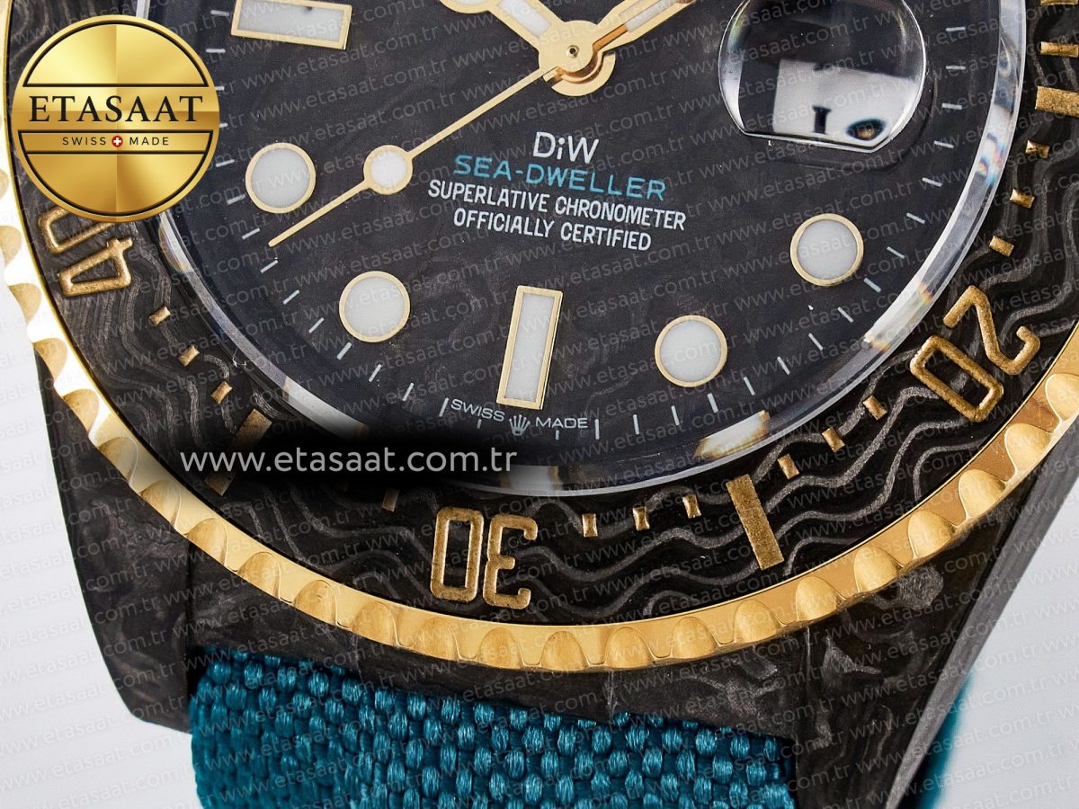 Sea Dweller 43mm Carbon DIWF Best Edition Black Dial YG Bezel on Blue Nylon Strap A2824 - Görsel 12
