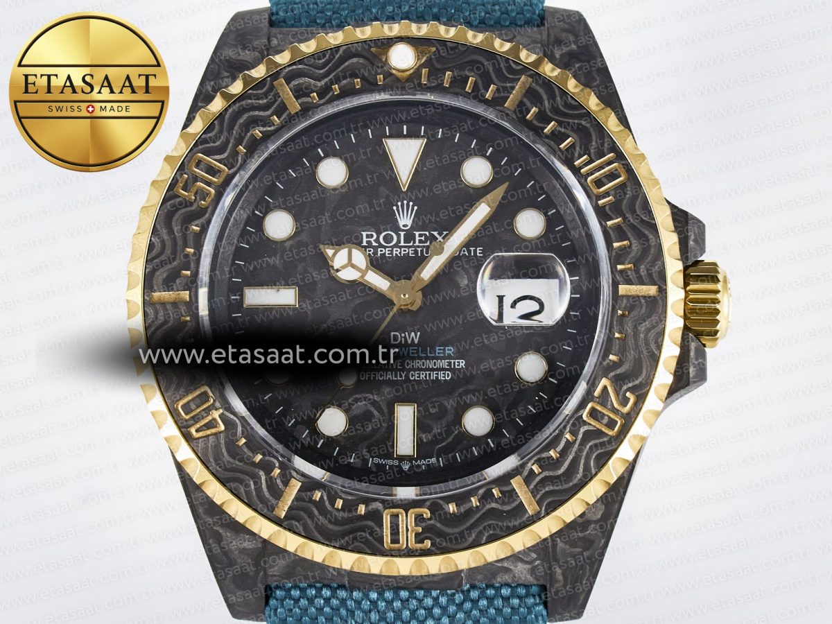 Sea Dweller 43mm Carbon DIWF Best Edition Black Dial YG Bezel on Blue Nylon Strap A2824 - Görsel 4