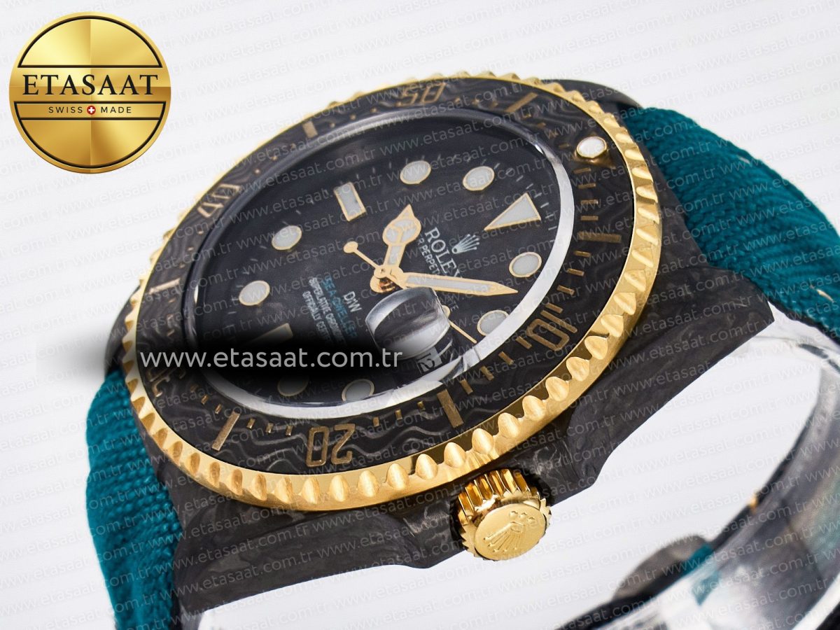 Sea Dweller 43mm Carbon DIWF Best Edition Black Dial YG Bezel on Blue Nylon Strap A2824 - Görsel 6