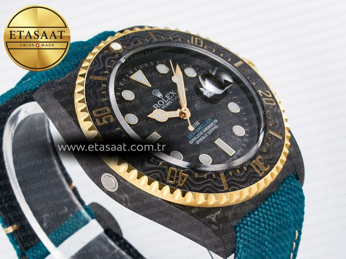 Sea Dweller 43mm Carbon DIWF Best Edition Black Dial YG Bezel on Blue Nylon Strap A2824 - Görsel 7