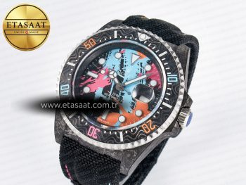 Sea Dweller 43mm Carbon DIWF Best Edition Graffiti Dial on Black Nylon Strap A2824