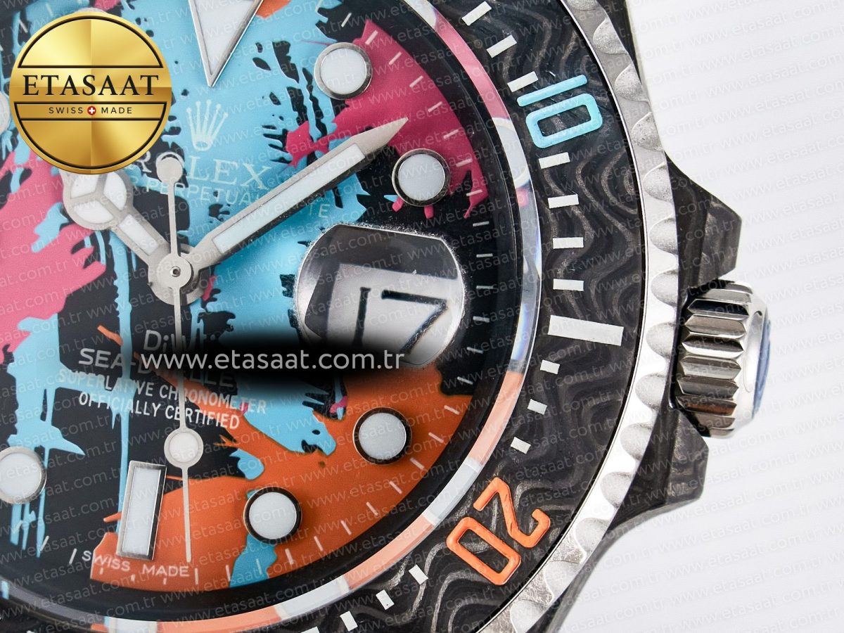 Sea Dweller 43mm Carbon DIWF Best Edition Graffiti Dial on Black Nylon Strap A2824 - Görsel 12