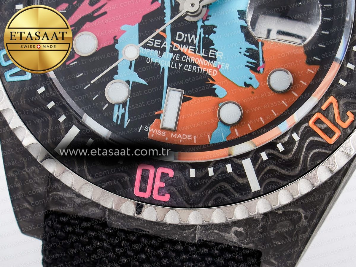 Sea Dweller 43mm Carbon DIWF Best Edition Graffiti Dial on Black Nylon Strap A2824 - Görsel 13