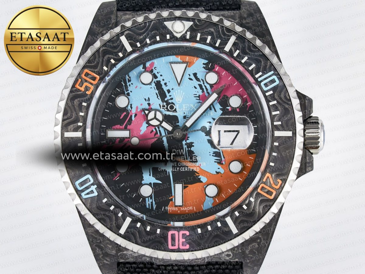 Sea Dweller 43mm Carbon DIWF Best Edition Graffiti Dial on Black Nylon Strap A2824 - Görsel 4