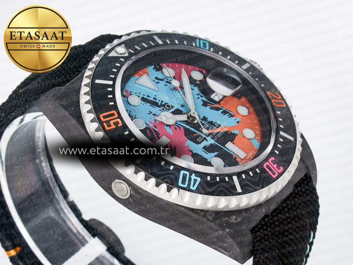 Sea Dweller 43mm Carbon DIWF Best Edition Graffiti Dial on Black Nylon Strap A2824 - Görsel 7