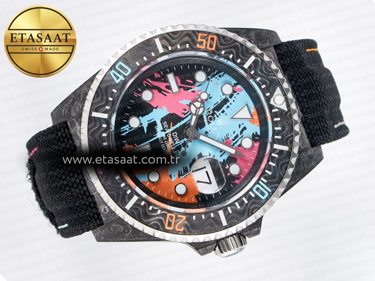 Sea Dweller 43mm Carbon DIWF Best Edition Graffiti Dial on Black Nylon Strap A2824 - Görsel 8