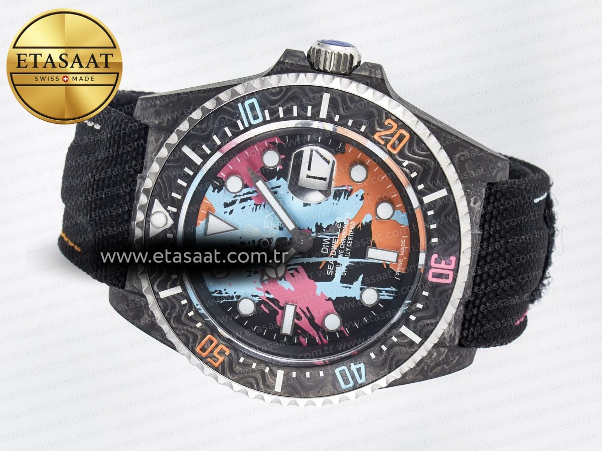 Sea Dweller 43mm Carbon DIWF Best Edition Graffiti Dial on Black Nylon Strap A2824 - Görsel 9
