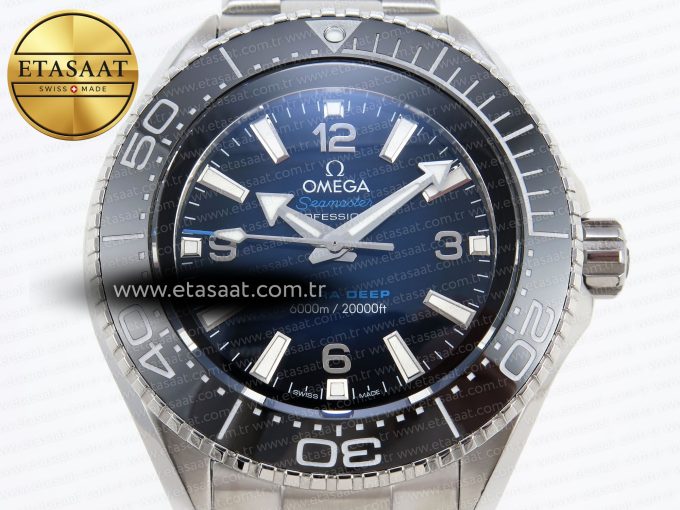 SEAMASTER PLANET OCEAN 6000M ULTRA DEEP 45.5MM SS TF 1:1 BEST EDITION BLUE DIAL BLACK BEZEL ON SS BRACELET A2824 - Görsel 4
