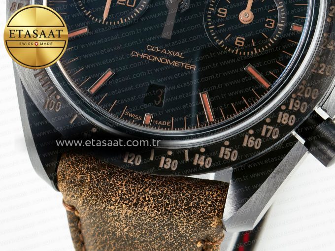 Speedmaster “Dark Side of The Moon” Real Ceramic N1F 1:1 Best Edition Vintage Black on Brown Leather Strap A9300 - Görsel 14