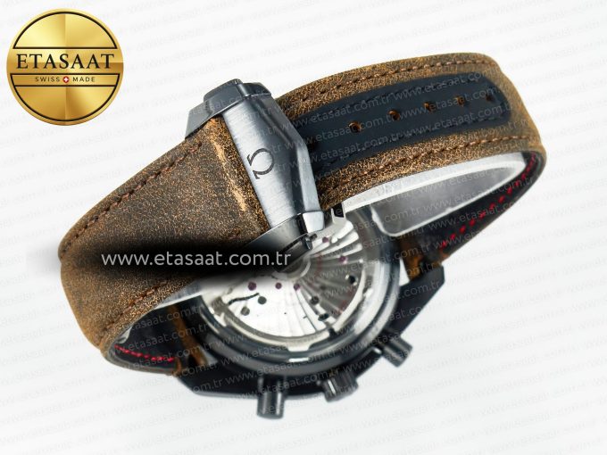 Speedmaster “Dark Side of The Moon” Real Ceramic N1F 1:1 Best Edition Vintage Black on Brown Leather Strap A9300 - Görsel 17