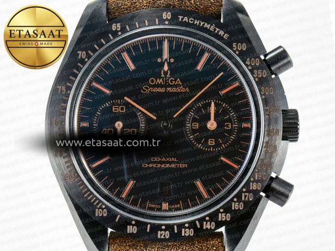 Speedmaster “Dark Side of The Moon” Real Ceramic N1F 1:1 Best Edition Vintage Black on Brown Leather Strap A9300 - Görsel 4