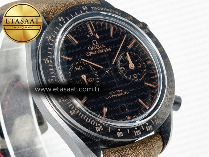 Speedmaster “Dark Side of The Moon” Real Ceramic N1F 1:1 Best Edition Vintage Black on Brown Leather Strap A9300 - Görsel 5