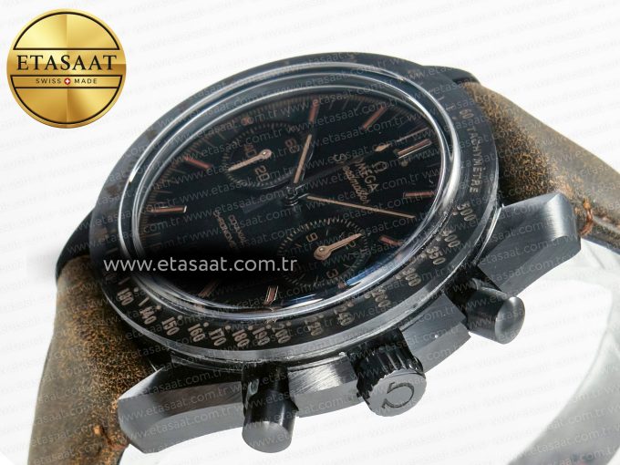 Speedmaster “Dark Side of The Moon” Real Ceramic N1F 1:1 Best Edition Vintage Black on Brown Leather Strap A9300 - Görsel 6