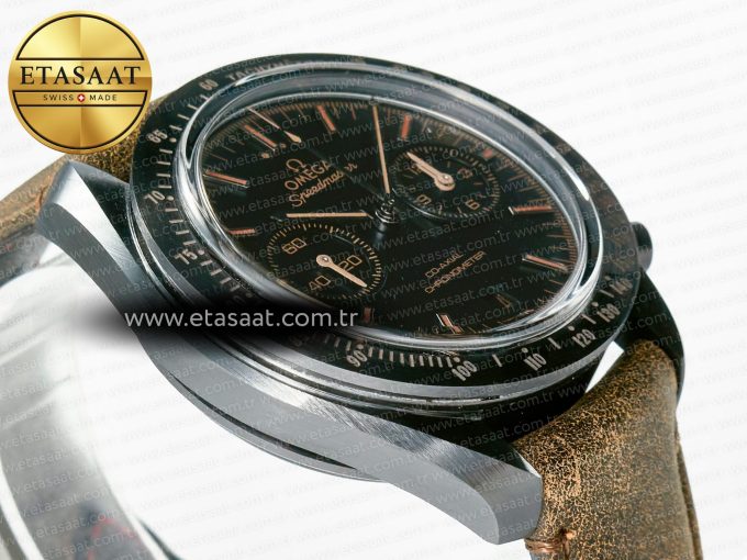 Speedmaster “Dark Side of The Moon” Real Ceramic N1F 1:1 Best Edition Vintage Black on Brown Leather Strap A9300 - Görsel 7