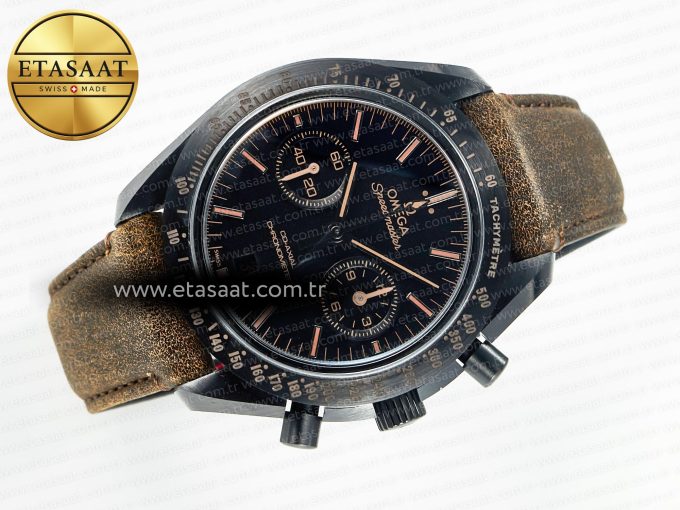 Speedmaster “Dark Side of The Moon” Real Ceramic N1F 1:1 Best Edition Vintage Black on Brown Leather Strap A9300 - Görsel 8