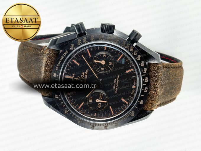 Speedmaster “Dark Side of The Moon” Real Ceramic N1F 1:1 Best Edition Vintage Black on Brown Leather Strap A9300 - Görsel 9