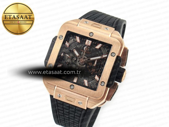 Square Bang Unico 42mm RG BBF 1:1 Best Edition Skeleton Dial on Black Rubber Strap A1280 - Görsel 1