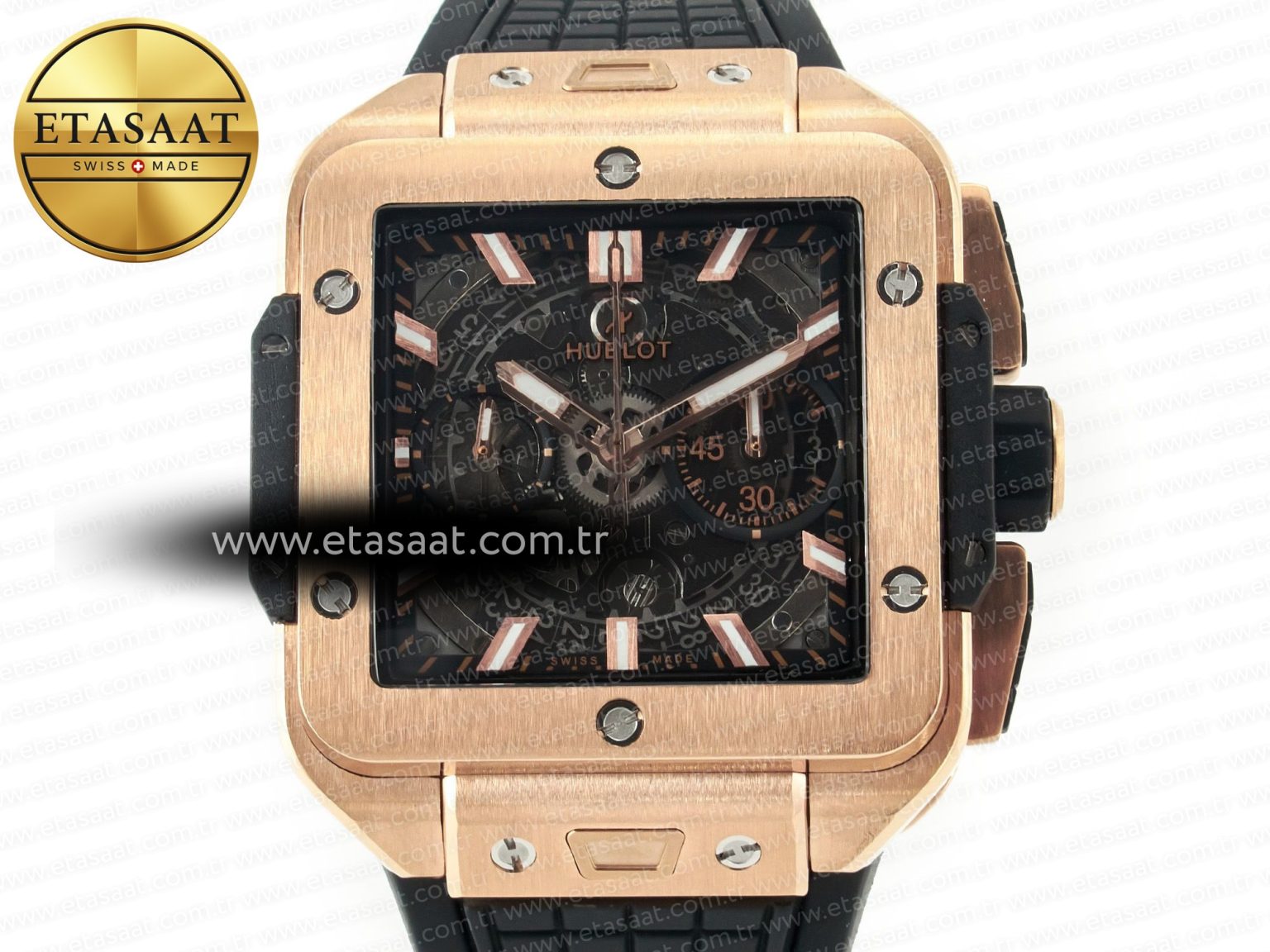 Square Bang Unico 42mm RG BBF 1:1 Best Edition Skeleton Dial on Black Rubber Strap A1280 - Görsel 4