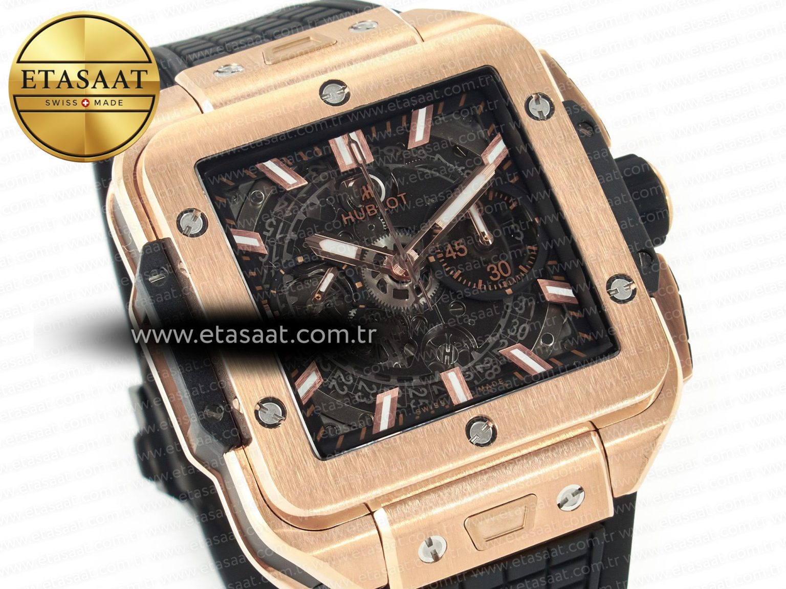 Square Bang Unico 42mm RG BBF 1:1 Best Edition Skeleton Dial on Black Rubber Strap A1280 - Görsel 5