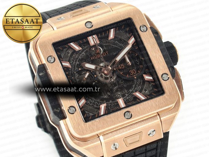 Square Bang Unico 42mm RG BBF 1:1 Best Edition Skeleton Dial on Black Rubber Strap A1280 - Görsel 5