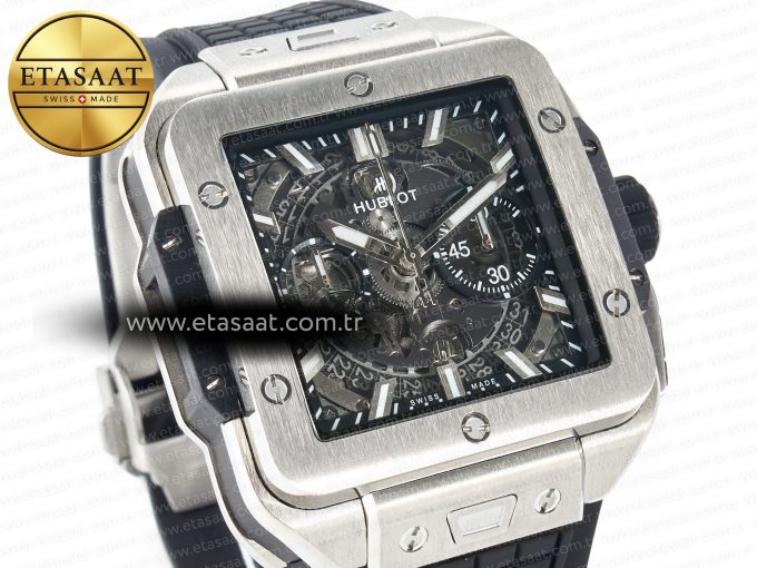 Square Bang Unico 42mm Titanium BBF 1:1 Best Edition Skeleton Dial on Black Rubber Strap A1280 - Görsel 5