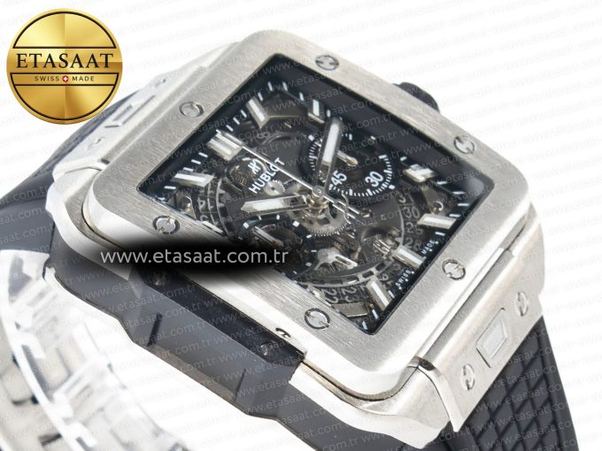 Square Bang Unico 42mm Titanium BBF 1:1 Best Edition Skeleton Dial on Black Rubber Strap A1280 - Görsel 7