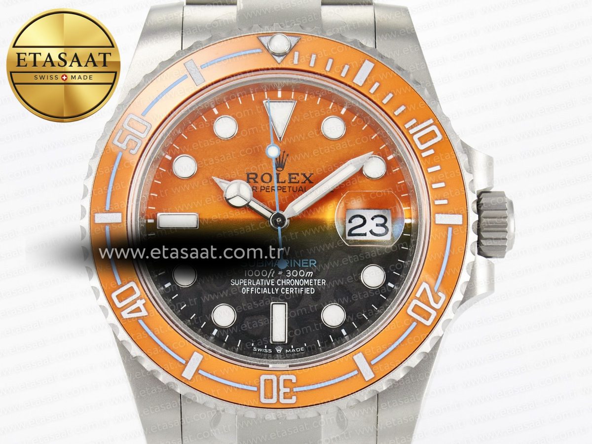 Rolex Submariner DIW Sandblasted  Orange Ceramic Bezel Orange/Black Dial On SS VS3135 - Görsel 4