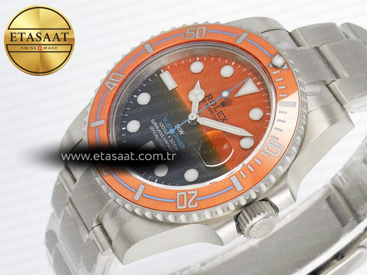 Rolex Submariner DIW Sandblasted  Orange Ceramic Bezel Orange/Black Dial On SS VS3135 - Görsel 6