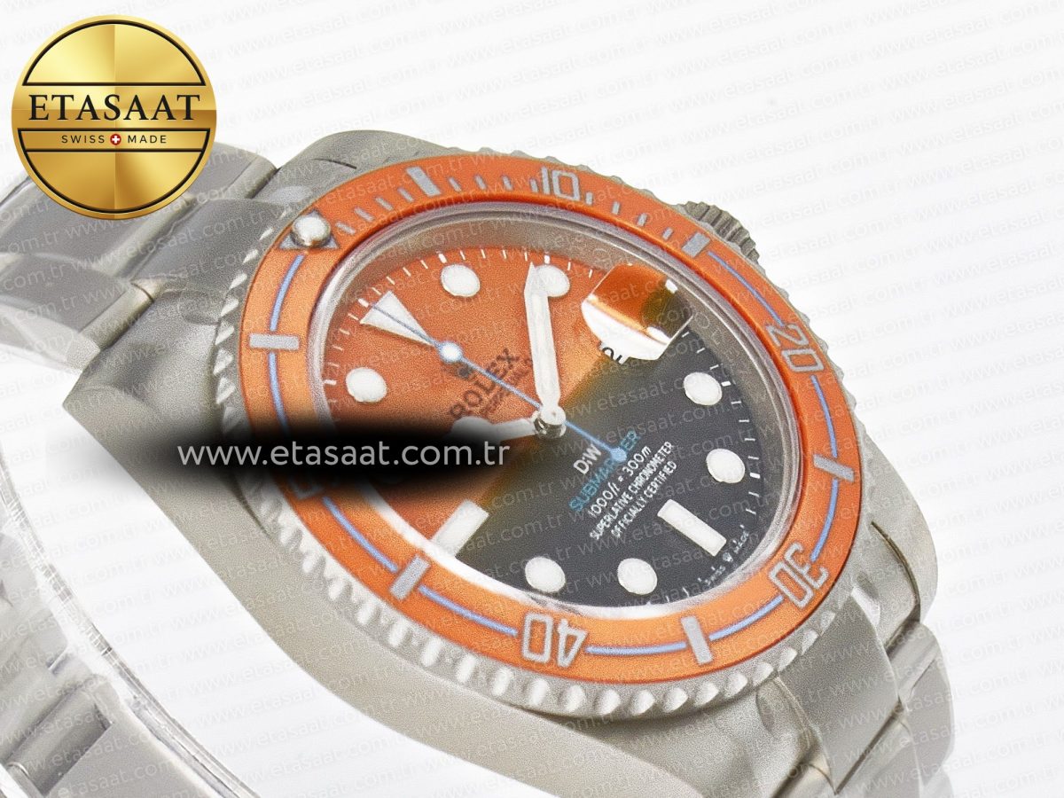 Rolex Submariner DIW Sandblasted  Orange Ceramic Bezel Orange/Black Dial On SS VS3135 - Görsel 7
