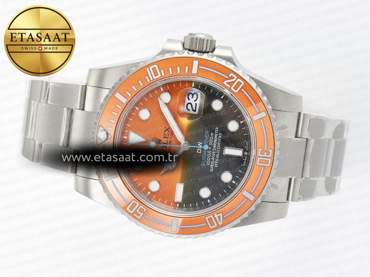 Rolex Submariner DIW Sandblasted  Orange Ceramic Bezel Orange/Black Dial On SS VS3135 - Görsel 9