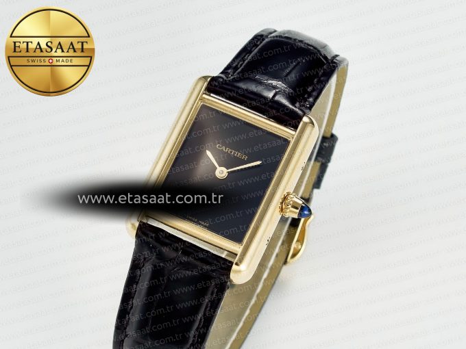 Tank Louis Cartier Small YG 29mm DRF 1:1 Best Edition Black Dial on Black Leather Strap Swiss Quartz - Görsel 1