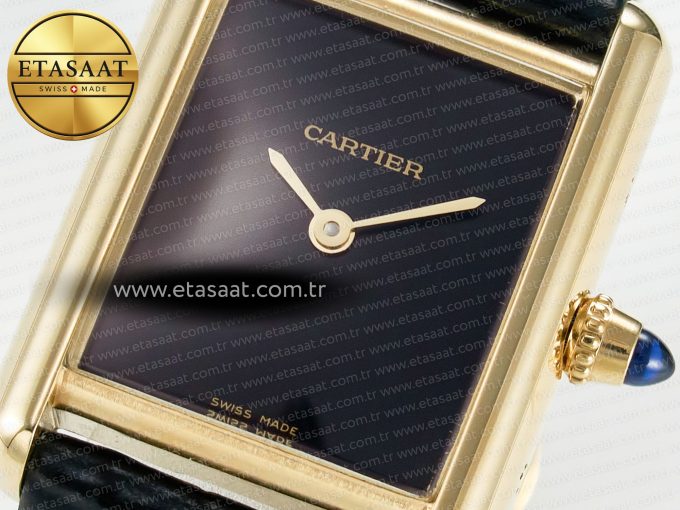 Tank Louis Cartier Small YG 29mm DRF 1:1 Best Edition Black Dial on Black Leather Strap Swiss Quartz - Görsel 10