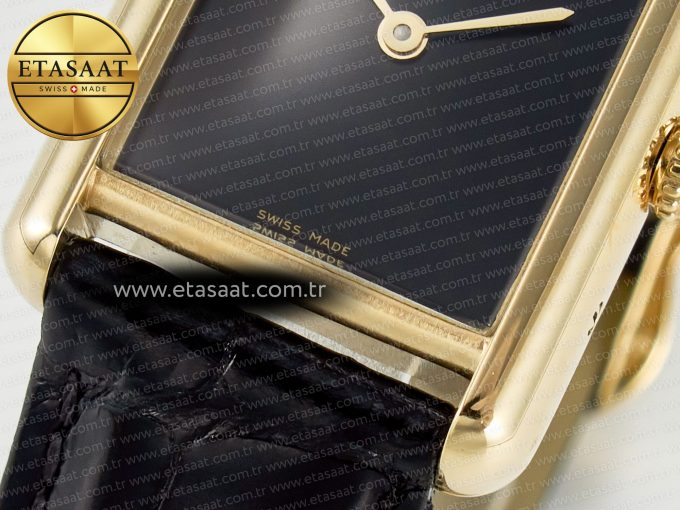 Tank Louis Cartier Small YG 29mm DRF 1:1 Best Edition Black Dial on Black Leather Strap Swiss Quartz - Görsel 11