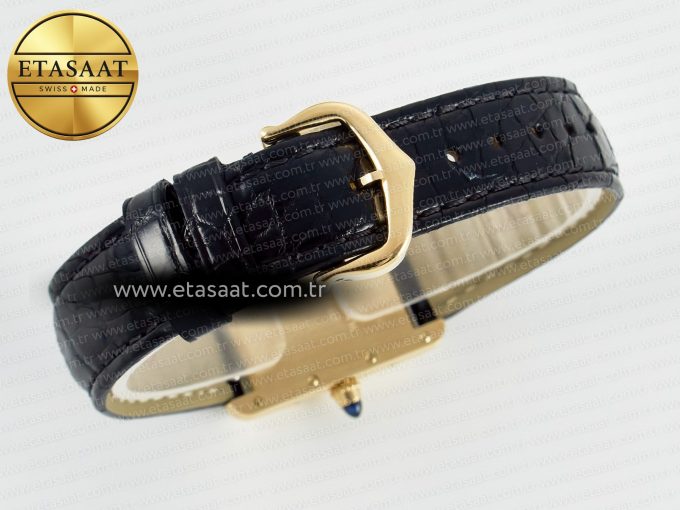 Tank Louis Cartier Small YG 29mm DRF 1:1 Best Edition Black Dial on Black Leather Strap Swiss Quartz - Görsel 14
