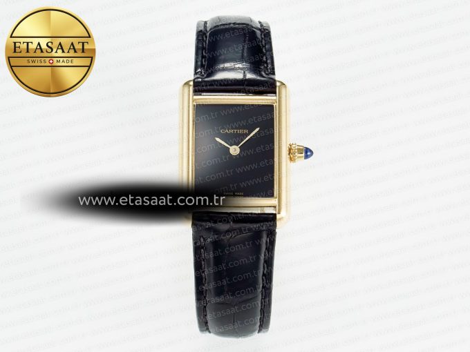 Tank Louis Cartier Small YG 29mm DRF 1:1 Best Edition Black Dial on Black Leather Strap Swiss Quartz - Görsel 3