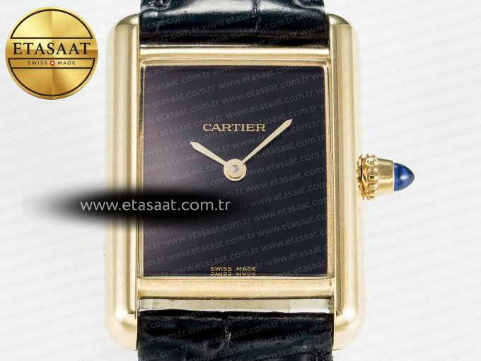 Tank Louis Cartier Small YG 29mm DRF 1:1 Best Edition Black Dial on Black Leather Strap Swiss Quartz - Görsel 4