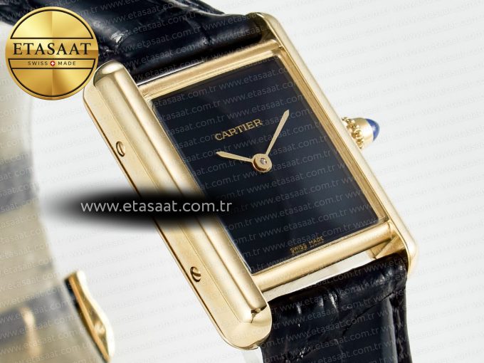Tank Louis Cartier Small YG 29mm DRF 1:1 Best Edition Black Dial on Black Leather Strap Swiss Quartz - Görsel 5