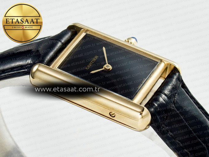 Tank Louis Cartier Small YG 29mm DRF 1:1 Best Edition Black Dial on Black Leather Strap Swiss Quartz - Görsel 7
