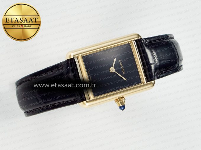 Tank Louis Cartier Small YG 29mm DRF 1:1 Best Edition Black Dial on Black Leather Strap Swiss Quartz - Görsel 8