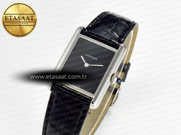 Cartier Tank Must Large Black Leather Strap Swiss Quartz