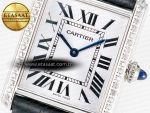 Tank Must Large SS 33.7mm DRF 1:1 Best Edition White Dial Diamonds Bezel on Black Calfskin Strap Swiss Quartz - Görsel 10
