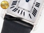 Tank Must Large SS 33.7mm DRF 1:1 Best Edition White Dial Diamonds Bezel on Black Calfskin Strap Swiss Quartz - Görsel 11