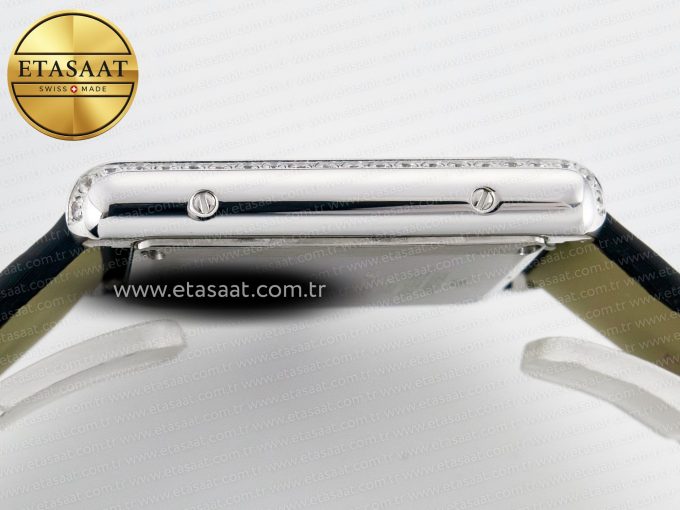 Tank Must Large SS 33.7mm DRF 1:1 Best Edition White Dial Diamonds Bezel on Black Calfskin Strap Swiss Quartz - Görsel 12