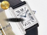Tank Must Large SS 33.7mm DRF 1:1 Best Edition White Dial Diamonds Bezel on Black Calfskin Strap Swiss Quartz - Görsel 5