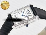 Tank Must Large SS 33.7mm DRF 1:1 Best Edition White Dial Diamonds Bezel on Black Calfskin Strap Swiss Quartz - Görsel 6