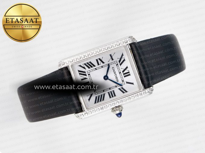 Tank Must Large SS 33.7mm DRF 1:1 Best Edition White Dial Diamonds Bezel on Black Calfskin Strap Swiss Quartz - Görsel 8