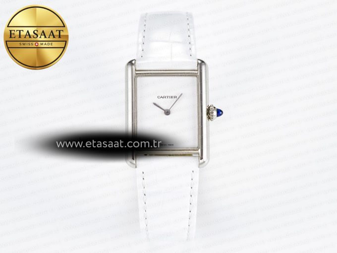 Tank Must Large SS 33.7mm DRF 1:1 Best Edition White Dial on White Leather Strap Swiss Quartz - Görsel 3