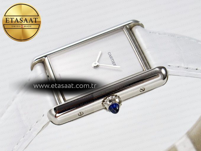 Tank Must Large SS 33.7mm DRF 1:1 Best Edition White Dial on White Leather Strap Swiss Quartz - Görsel 6