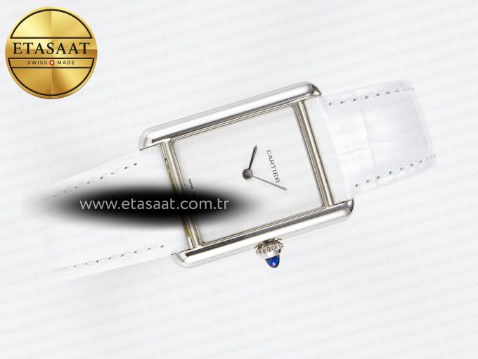 Tank Must Large SS 33.7mm DRF 1:1 Best Edition White Dial on White Leather Strap Swiss Quartz - Görsel 8