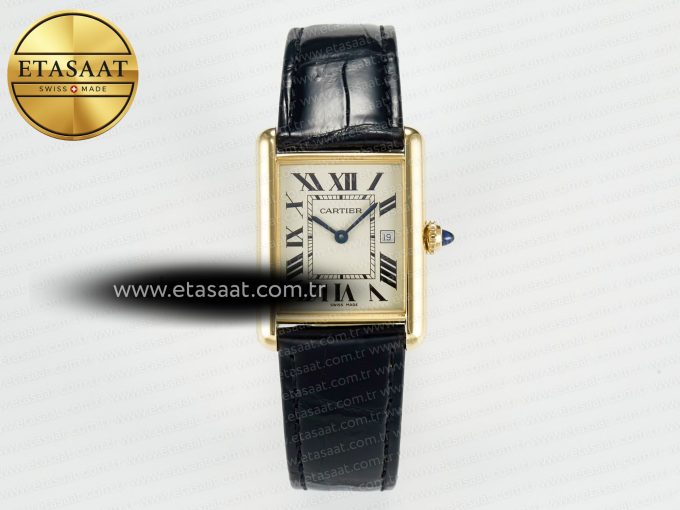 Tank Must Large YG 33.7mm DRF 1:1 Best Edition YG Dial on Black Leather Strap Swiss Quartz - Görsel 3